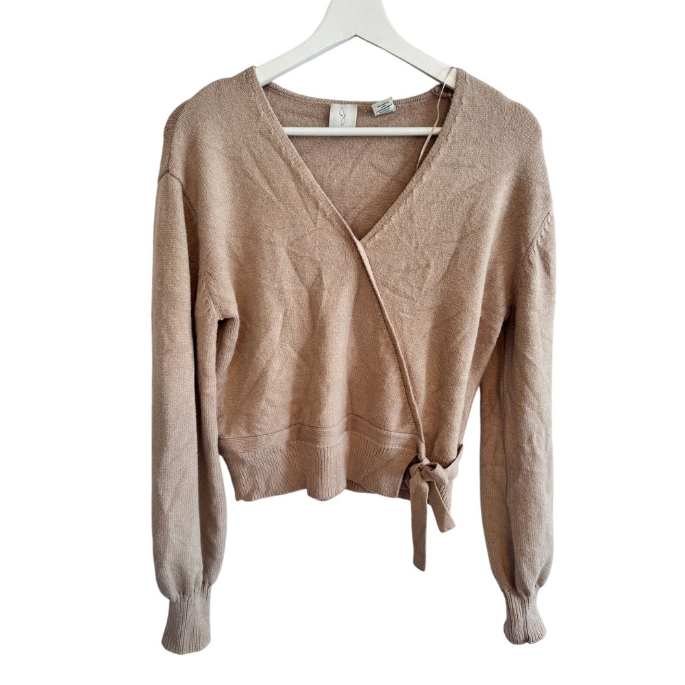 Joie Wrap Sweater Side Tie Balloon Sleeve Small Tan Beige Womens Balletcore Knit